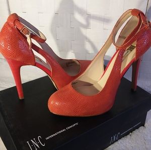 INC New Orange animal textured suede 5" heals